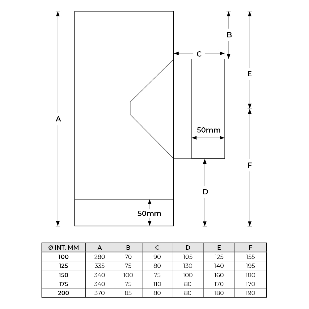 Pipe - 90° Tee and Cap MF- Ø 150mm (6inch) / black matt - Image 3