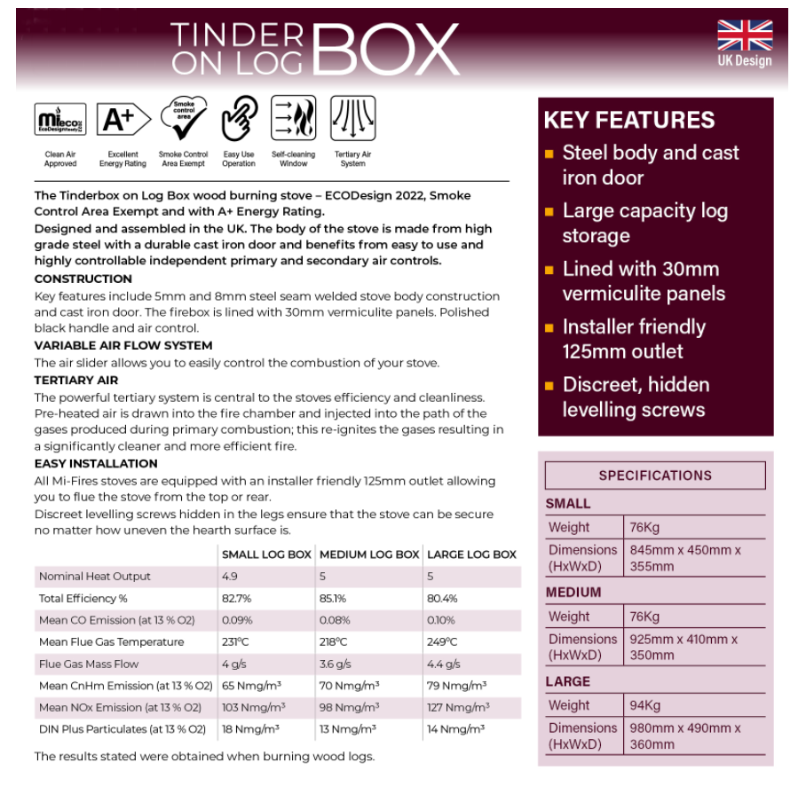 Tinderbox SMALL on Log Box 4,9 kW ECO Design Smoke Control - Image 6