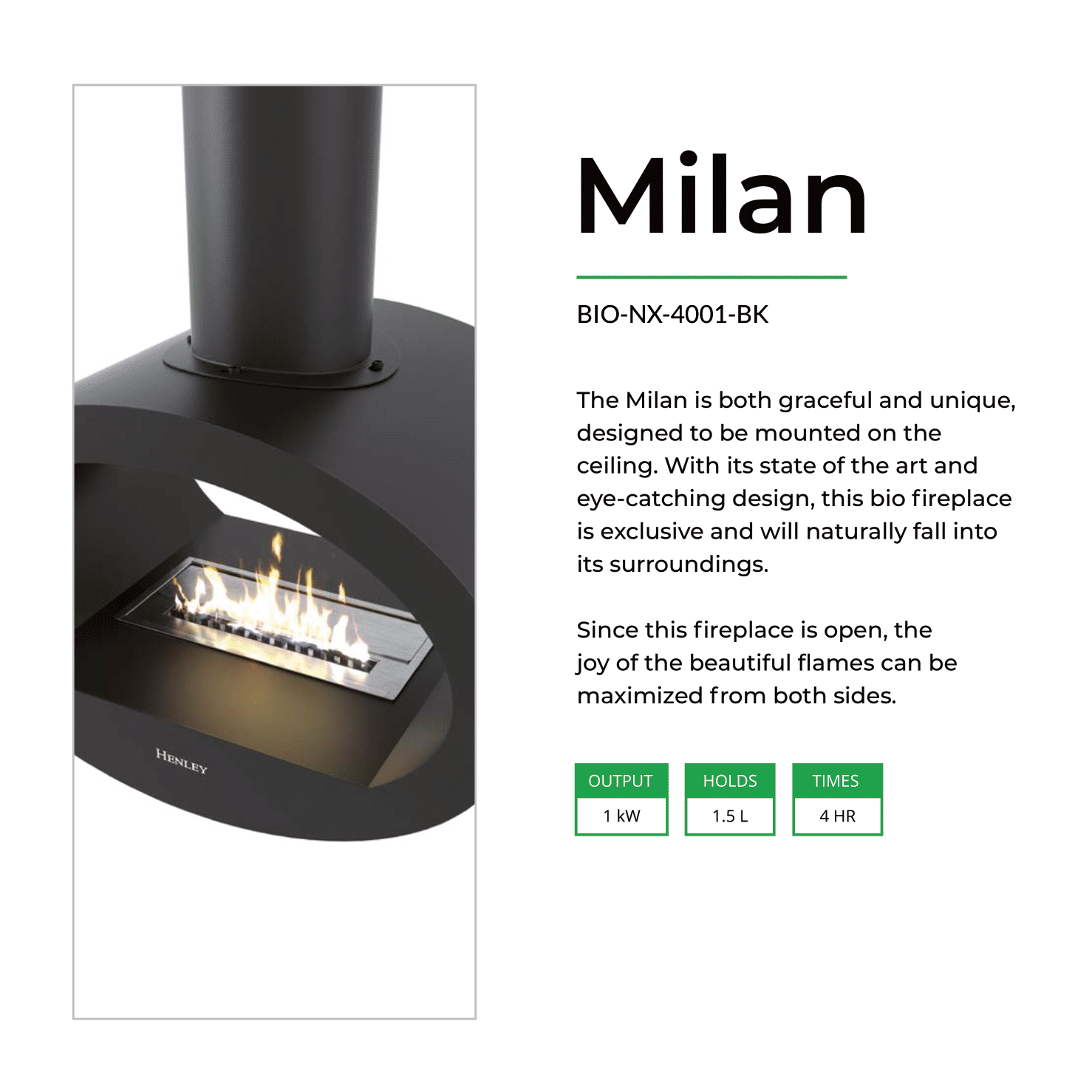Milan Ceiling-Mounted Bioethanol Stove 1,5 liters/ 1kW - Image 3