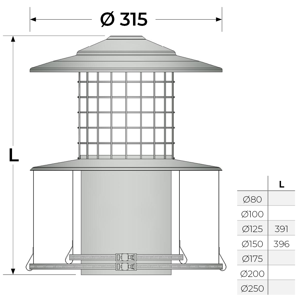 Pot Cowl-Ø150 | BSEN Standard/ Integrated Rain Cap & Bird Guard - Image 3