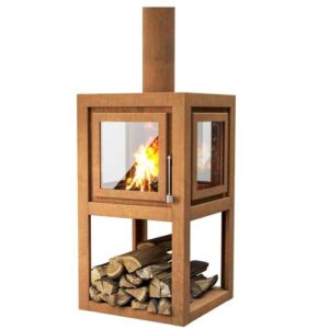 Thor D12 Outdoor Wood Stove | 12kW Cube-Shaped Elegance/ 4 Glass Panels