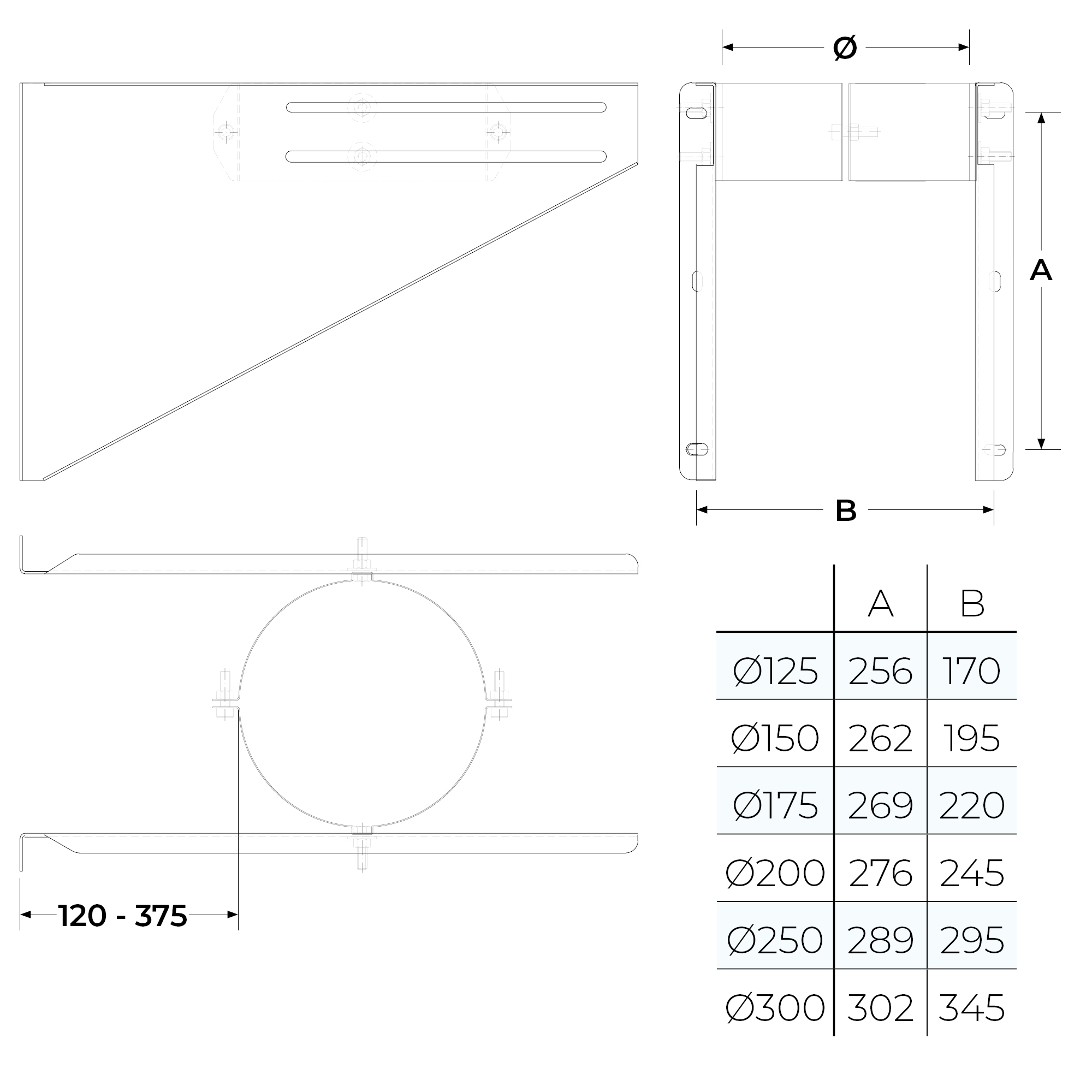 LONG Retro Fit Base Support - Ø 125 (5inch) / Twin Wall Black Matt - Image 3