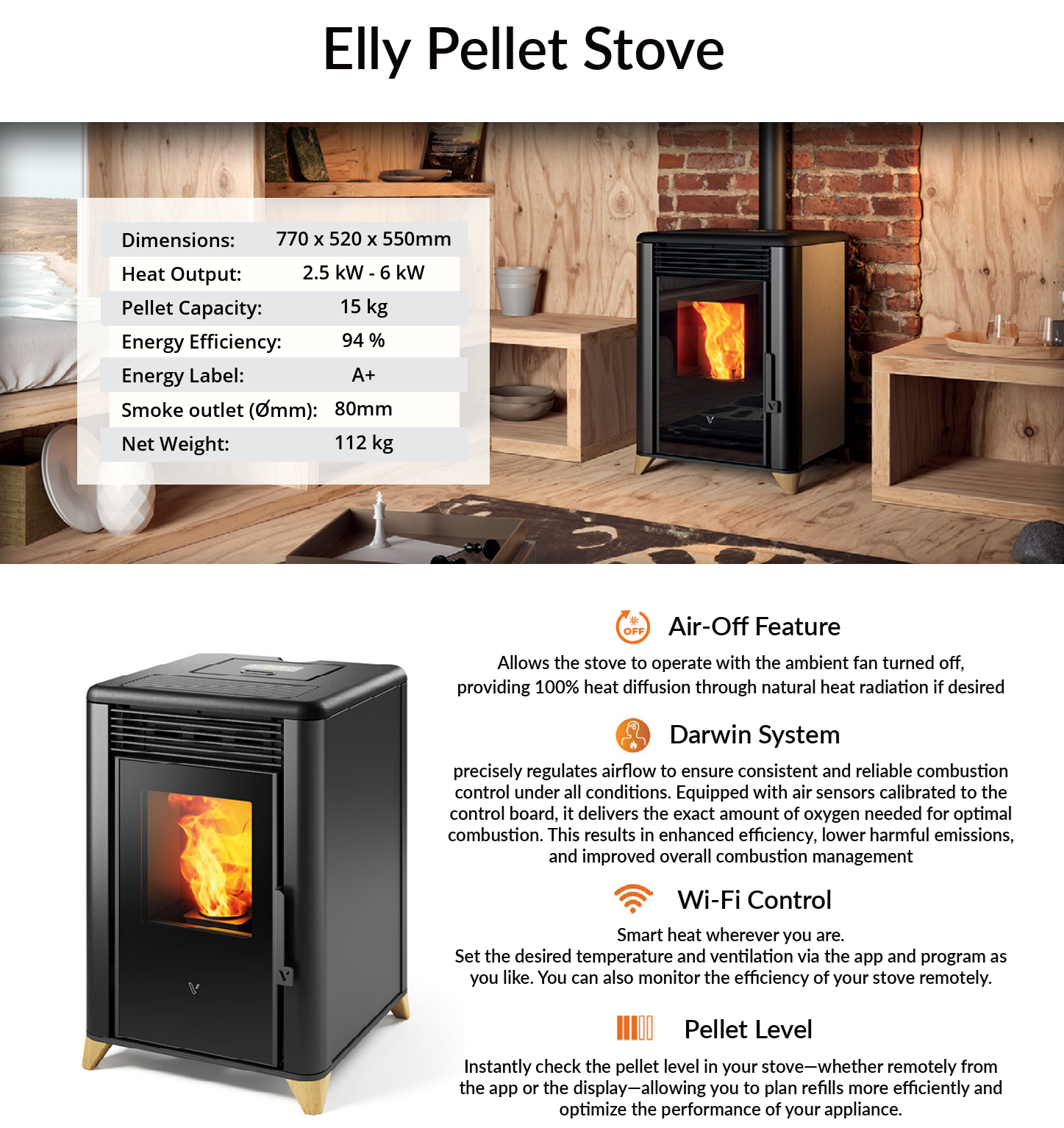 Elly Vivace 6kW Pellet Stove Modern - Henley - Image 5