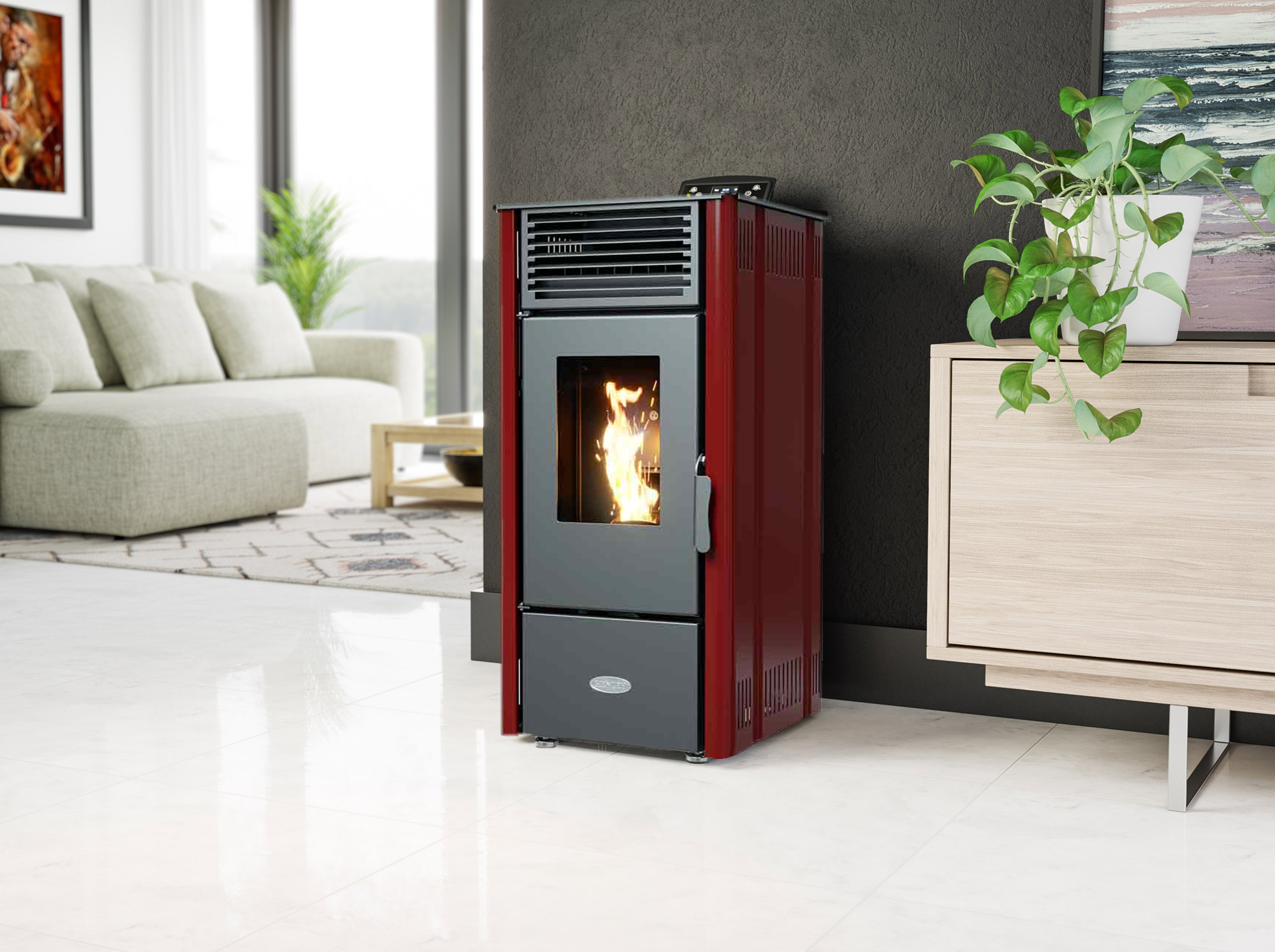 Elm Eco 8 Pellet Stove 8kW RED - Henley - Image 2