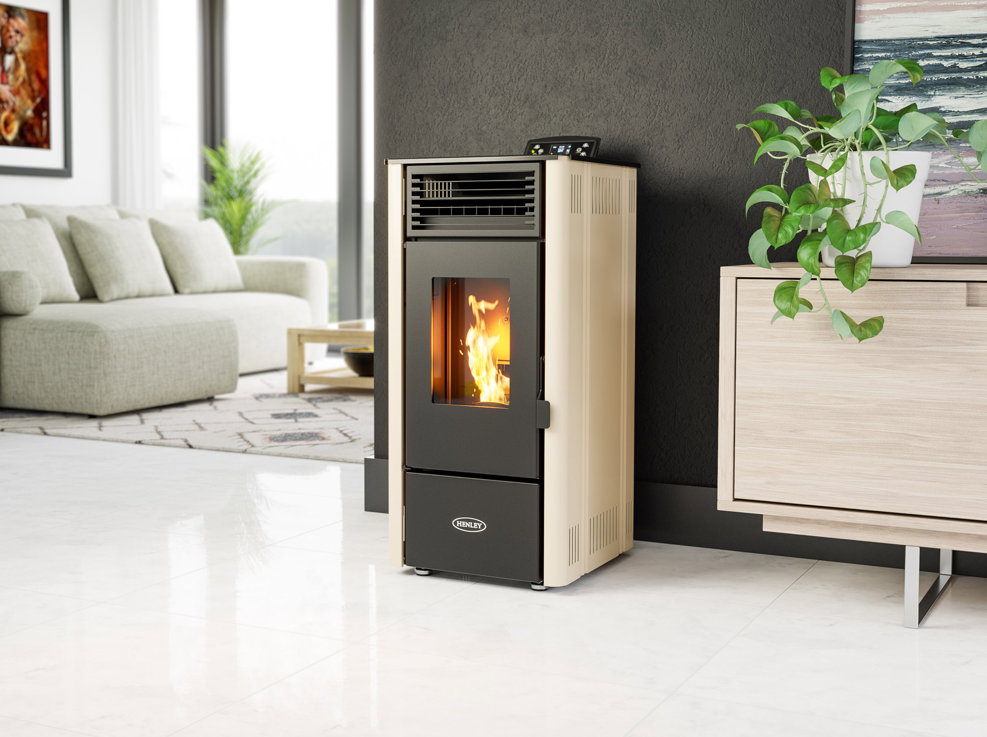 Elm Eco 8 Pellet Stove 8kW BEIGE - Henley - Image 2