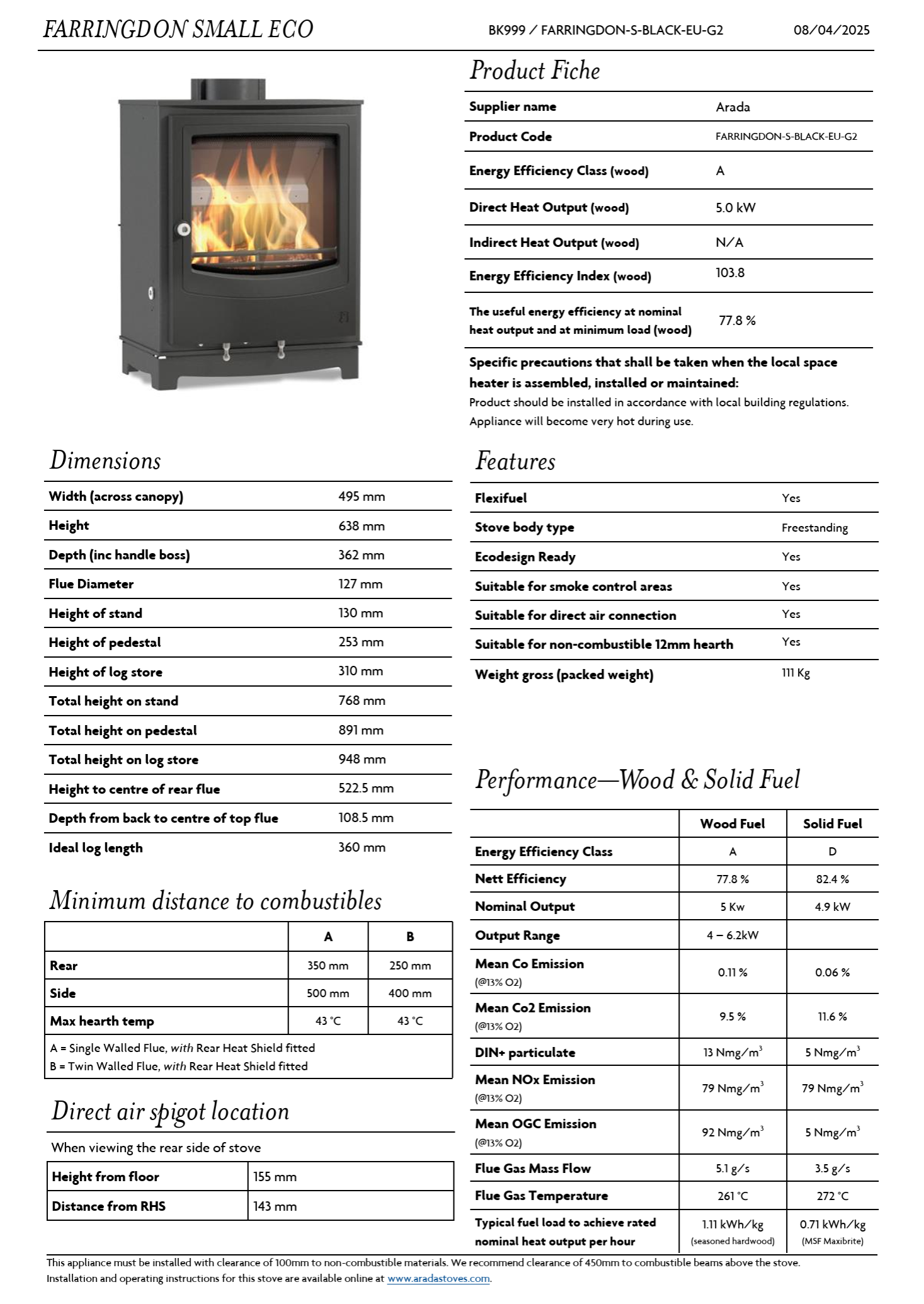 Arada Farringdon Small 5kW Wood Burning / Multifuel - Image 4