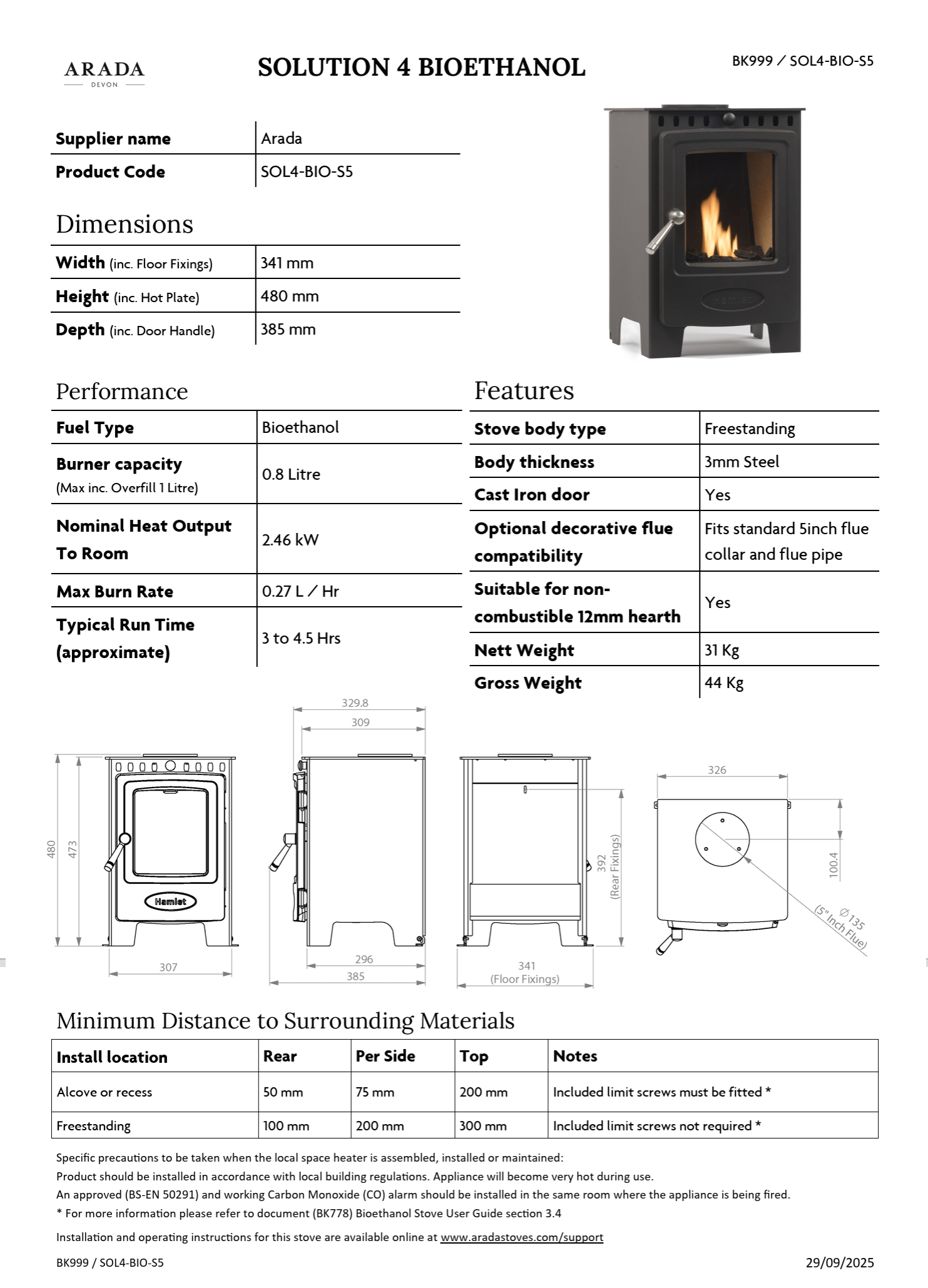 Hamlet Solution 4 Bioethanol (S5) 2.46kW - ARADA - Image 4