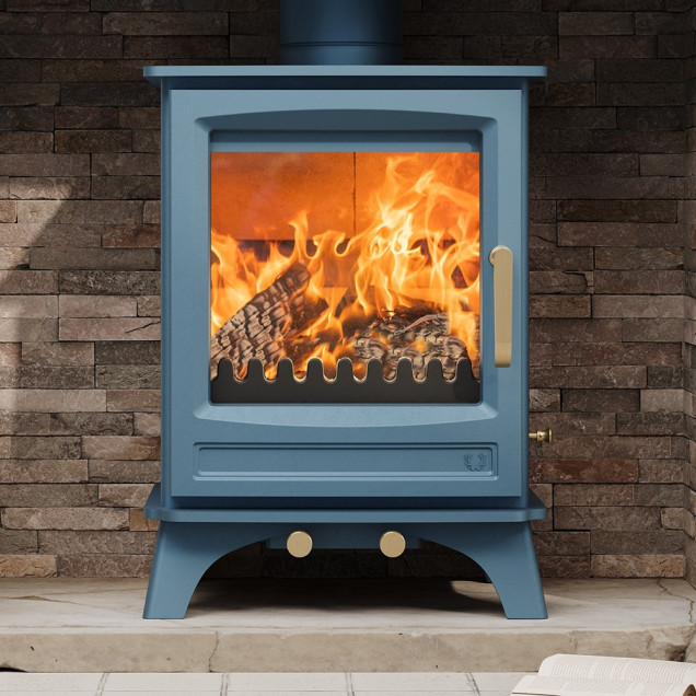 ECOSY Cool Blue Elk Brass 5kW Woodburning / Multi-Fuel Stove - Image 3