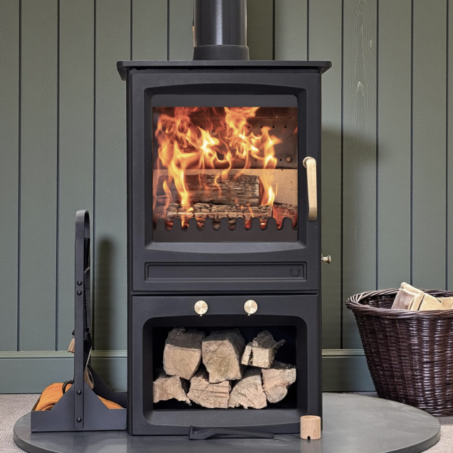 ECOSY Elk Brass with Log Box 5kW Woodburning / Multi-Fuel Stove - Image 3