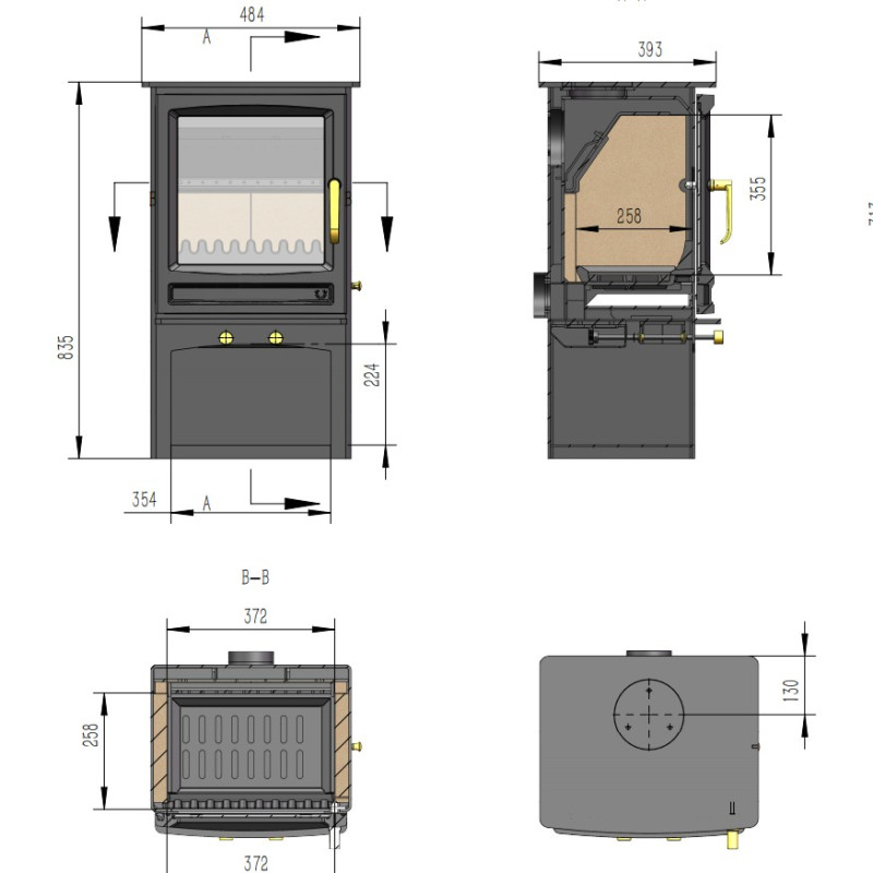 ECOSY Elk Brass with Log Box 5kW Woodburning / Multi-Fuel Stove - Image 4