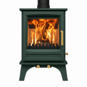 ECOSY Forest Green Elk Brass 5kW Woodburning / Multi-Fuel Stove