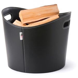 Leather Firewood Basket &ndash; Black Faux Leather Log Basket &Oslash;39cm x H31cm
