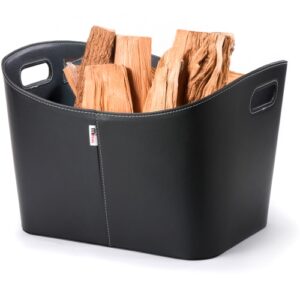 Leather Firewood Basket &ndash; Black Log Basket 55 x 40 x 35cm