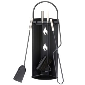 5 Piece Fireplace Tool Set &ndash; Black Fireside Companion Set with Stainless Steel Handles