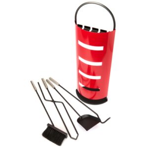 5 Piece Fireplace Tool Set &ndash; Red Fireside Companion Set with Stainless Steel Handles