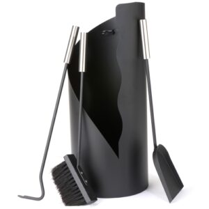 4 Piece Fireplace Tool Set &ndash; Contemporary Black Fireside Companion Set with Stainless Steel Handles
