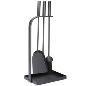 4 Piece Fireplace Tool Set &ndash; Modern Black Fireside Companion Set 49.5cm