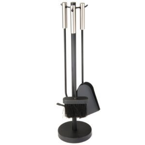 4 Piece Fireplace Tool Set &ndash; Black Fireside Companion Set with Stainless Steel Handles
