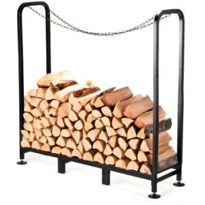 Outdoor Log Rack Black L45 &ndash; Heavy Duty Outdoor Firewood Storage with Protective Cover