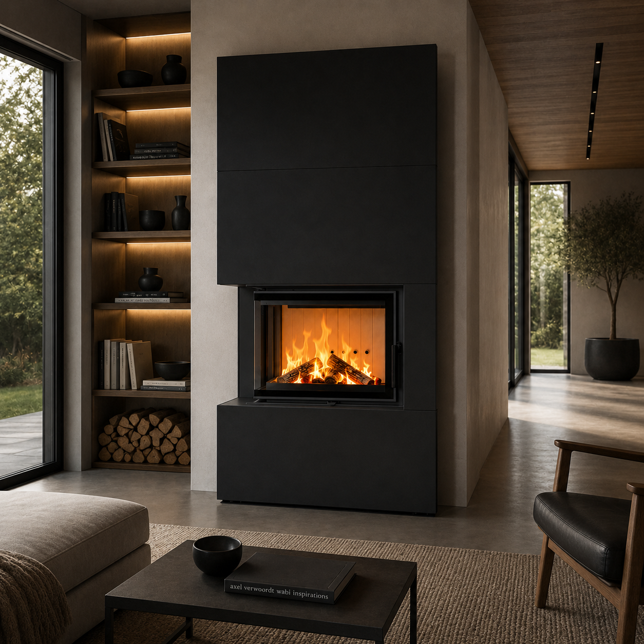 KRATKI FLOKI NERO EASY BOX BLACK 8 kW Left – Two-Sided Glass - Image 3