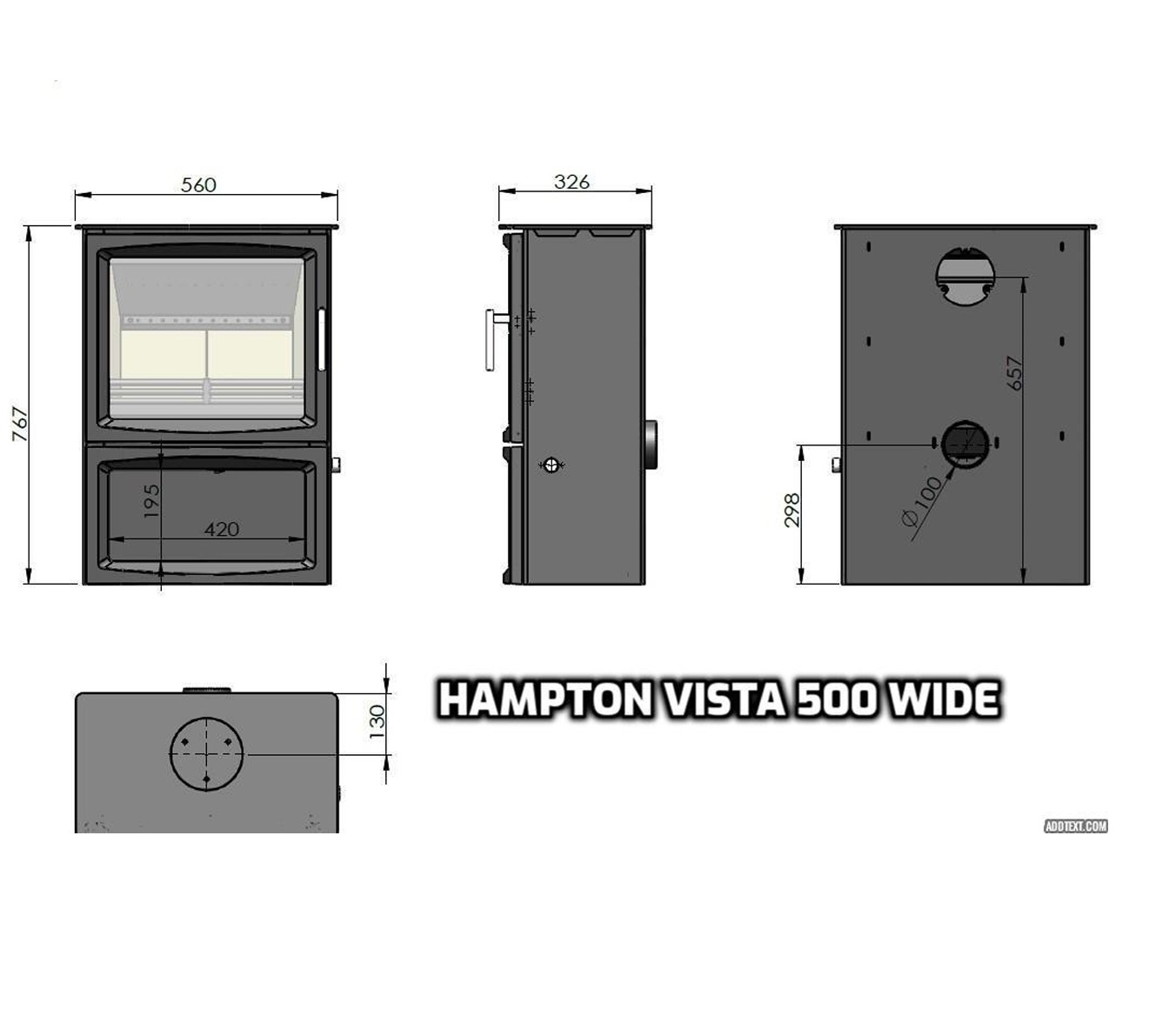 Hampton Vista 500 Wide 5kW Woodburning Stove – DEFRA - Image 4