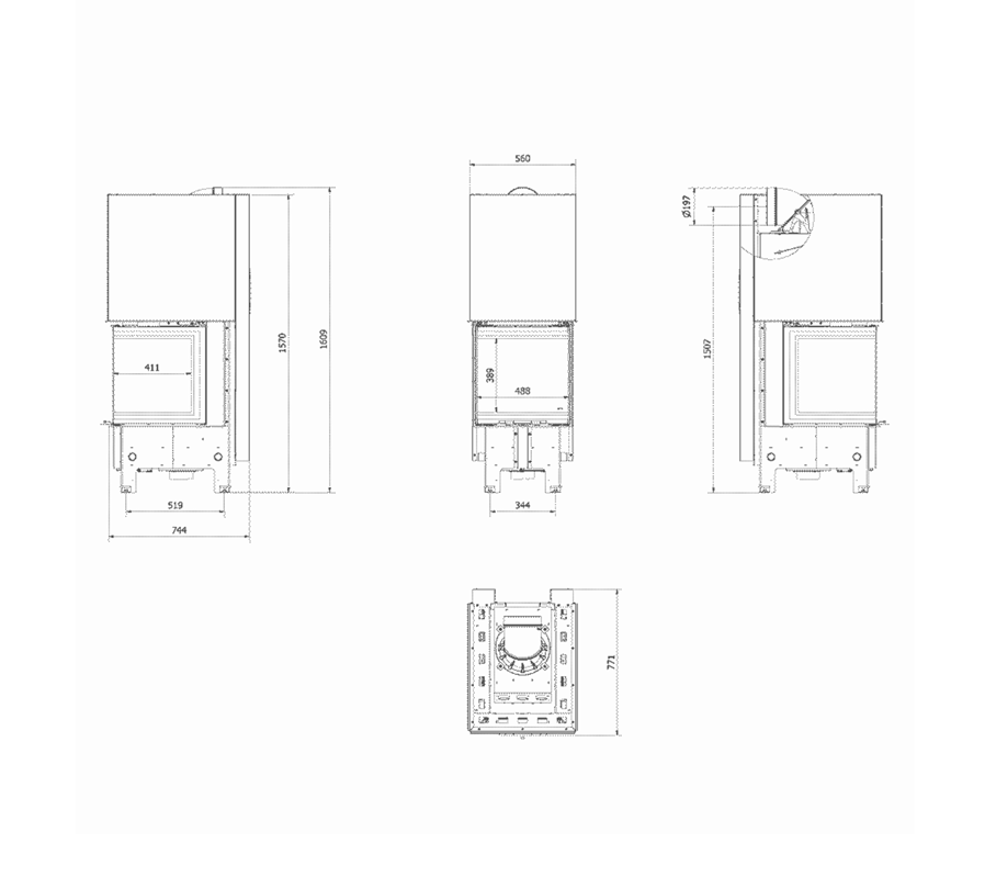 KRATKI REGNOR 500/500 Wood Burner Inset 7 kW – Three-Sided Glass - Image 4